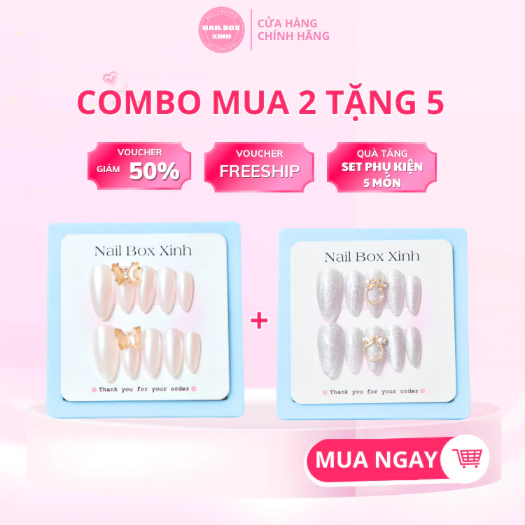 Nail Box – Combo Trắng gạo + Kim cương trắng Ảnh Nail Box combo Trắng gạo và Kim cương trắng