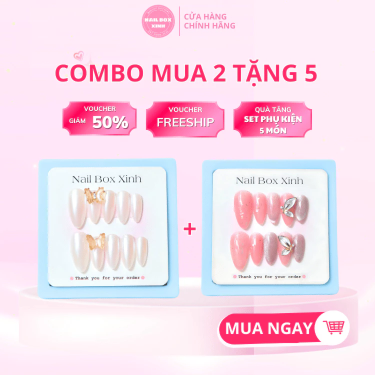Nail Box – Combo 2 bộ Nail Box Trắng gạo + Đính đá bướm Ảnh sản phẩm Nail Box Combo 2 bộ Nail Box Trắng gạo + Đính đá bướm