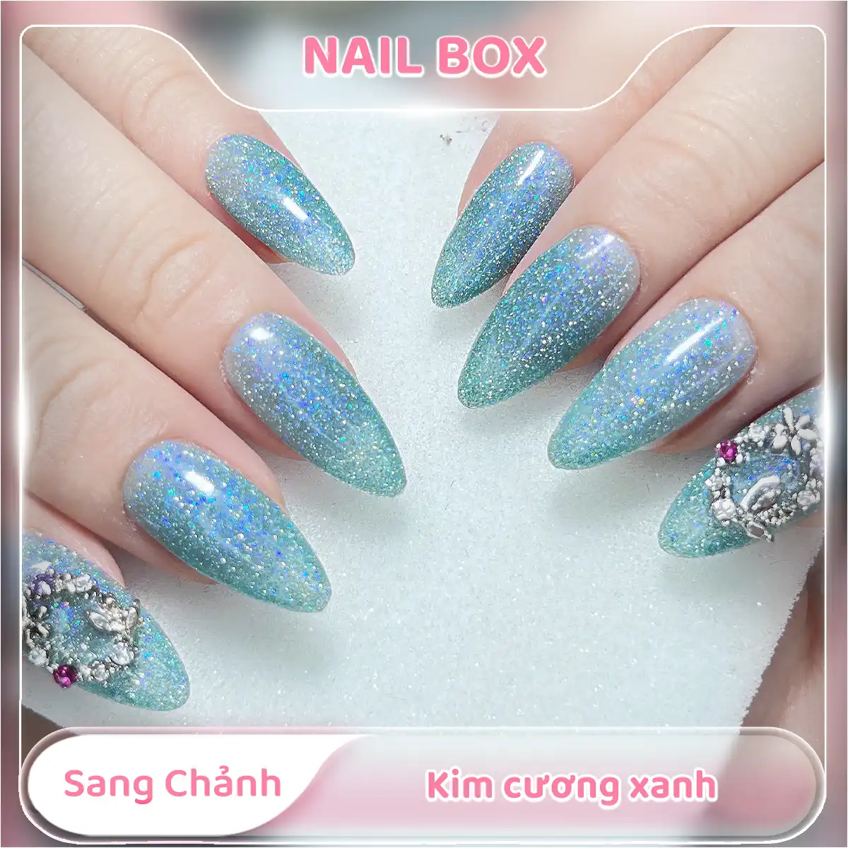 Nail Box – Nail box sang chảnh kim cương xanh Ảnh sản phẩm Nail Box Nail box sang chảnh kim cương xanh