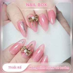Ảnh sản phẩm Nail Box Nail box thiết kế hồng đính đá nơ vẽ bướm